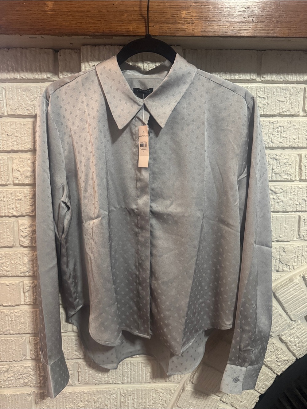 Ann Taylor Sliver Button-Down Shirt with Subtle Micro Star Print
